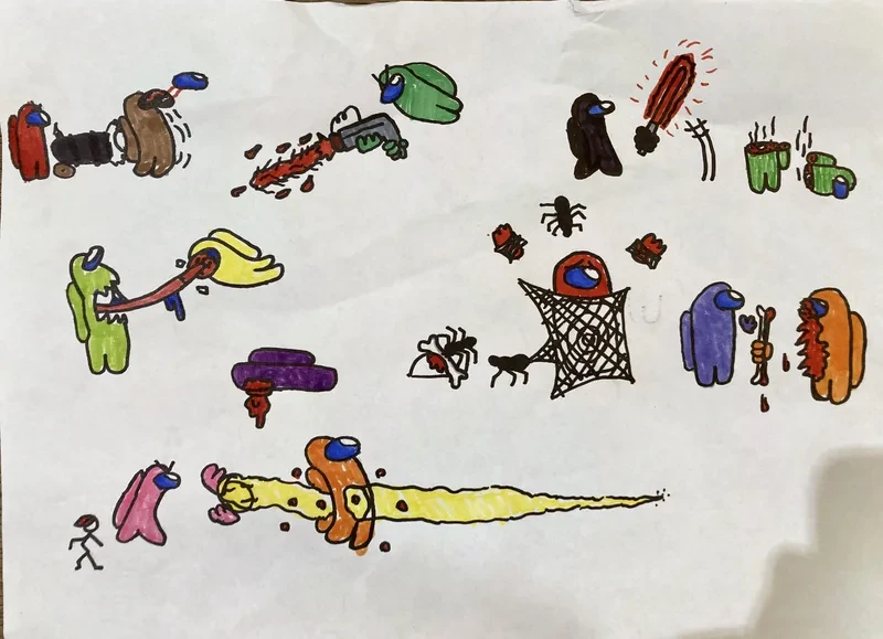 Among us crew doodle scene