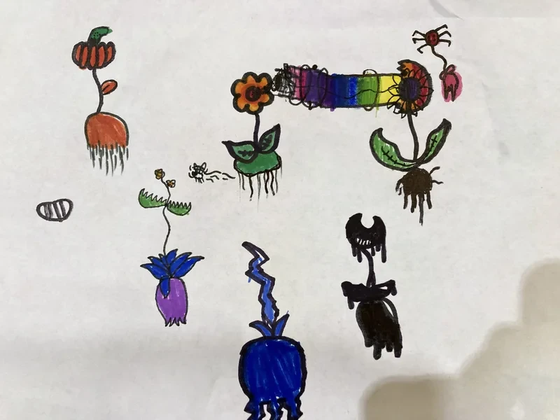 Colourful plants and ink bat