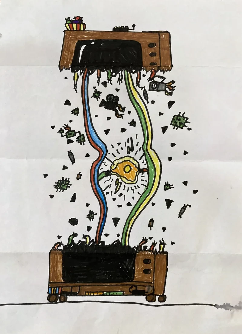 Tv spilling rainbow ribbons