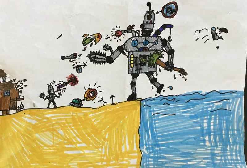 Giant robot on beach