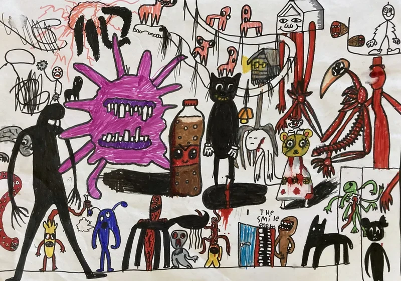 Huge crowd of creepy characters