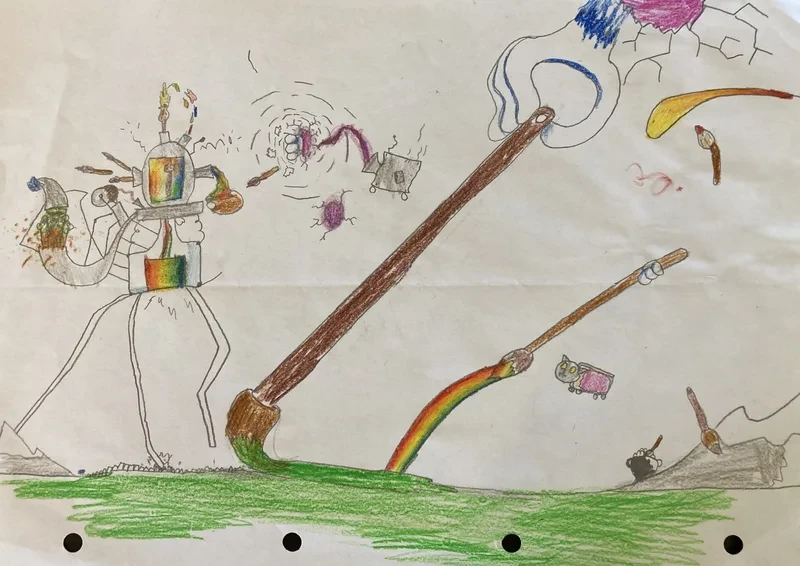 Robot with giant paintbrush