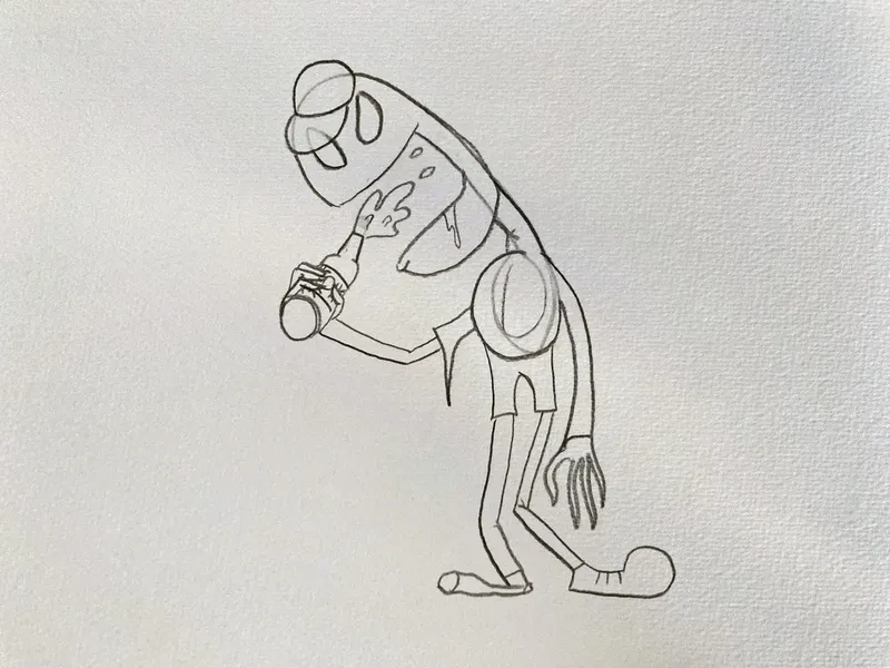 Pencil sketch hunched figure