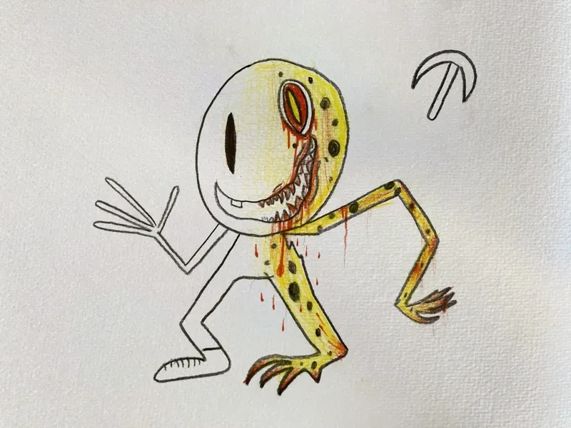 Yellow spotted monster with bloody mouth