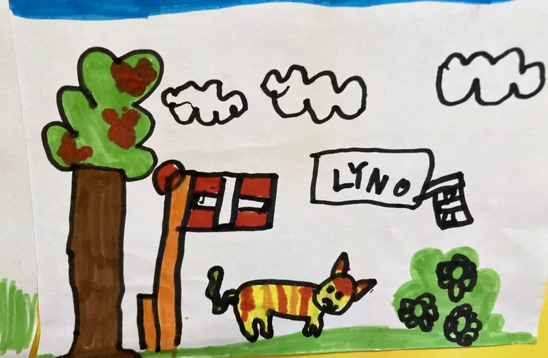 Tree flag and striped cat