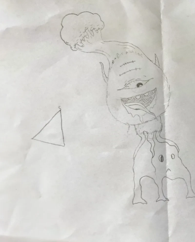 Faint pencil big head creatures