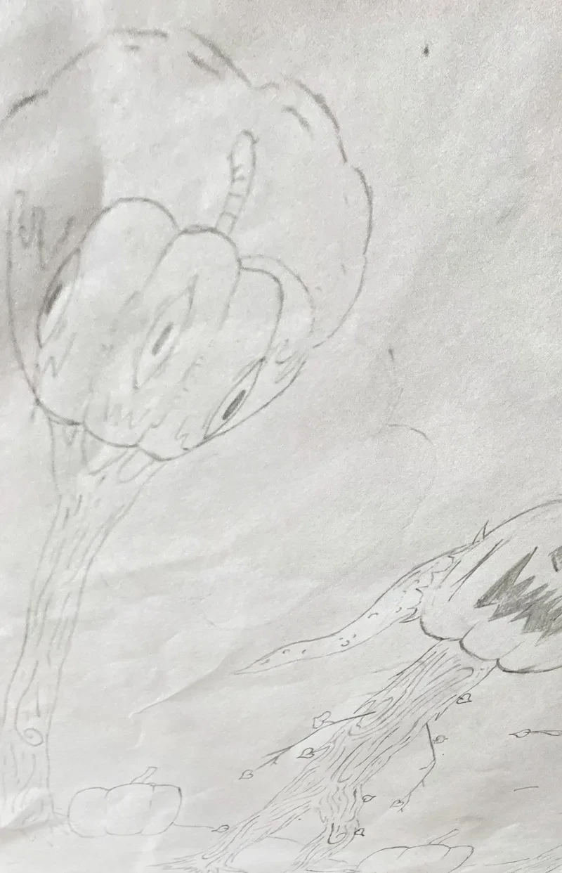 Pumpkin head trees in pencil