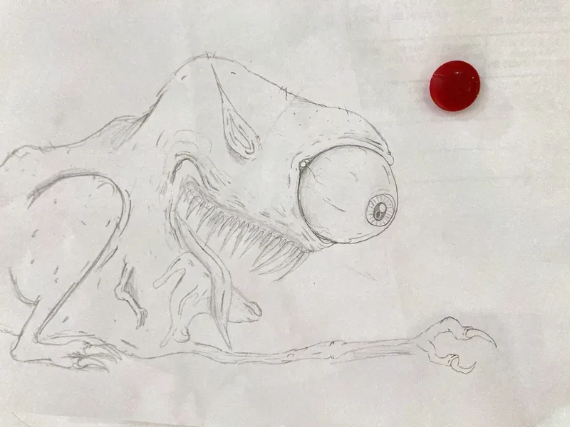 Pencil big eyed crawling monster