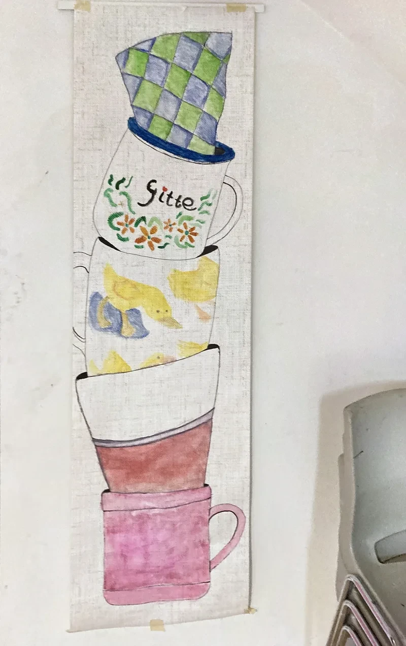 Stack of watercolour mugs