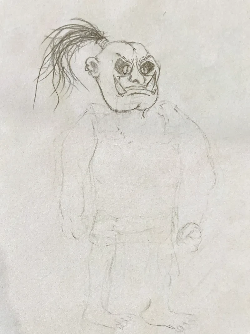 Pencil ogre with ponytail