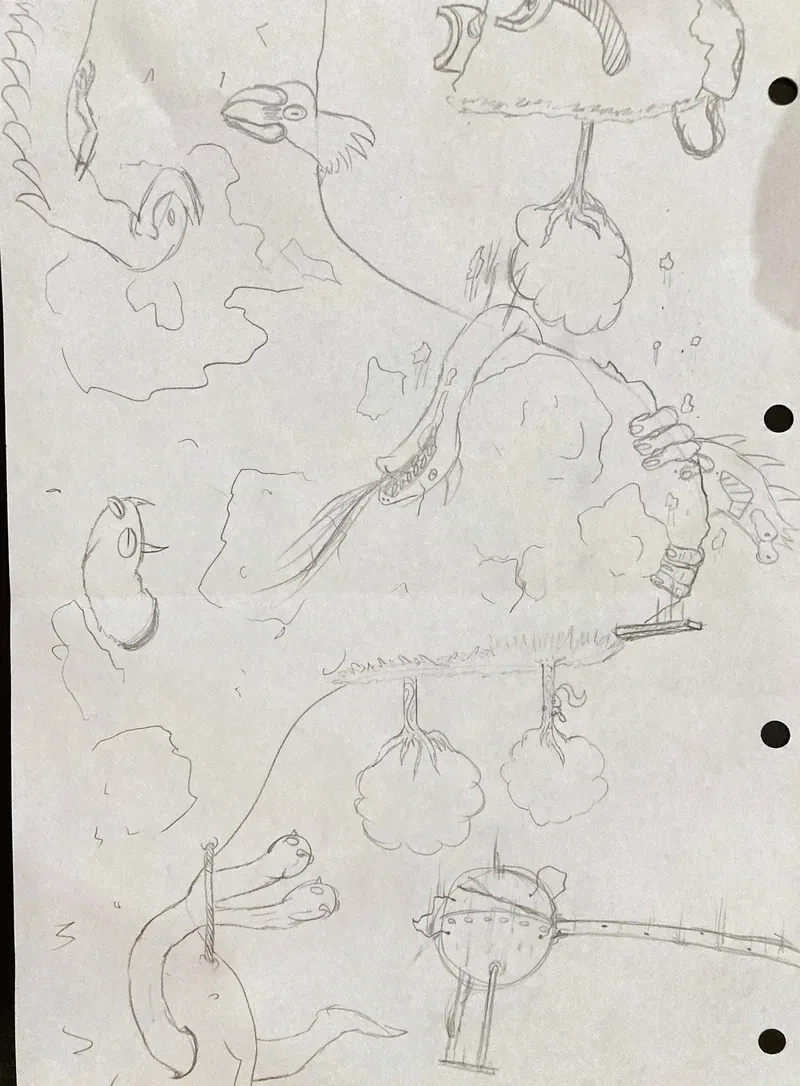 Faint pencil hanging creatures