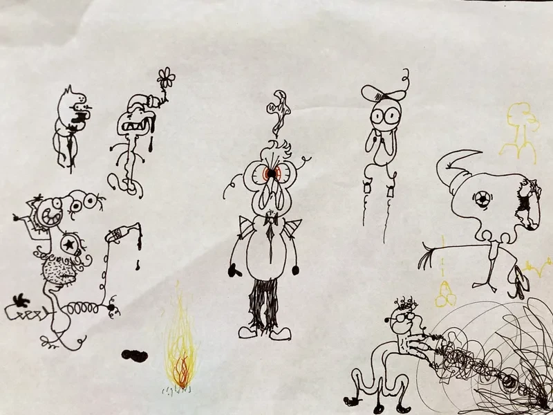 Ink characters with flame
