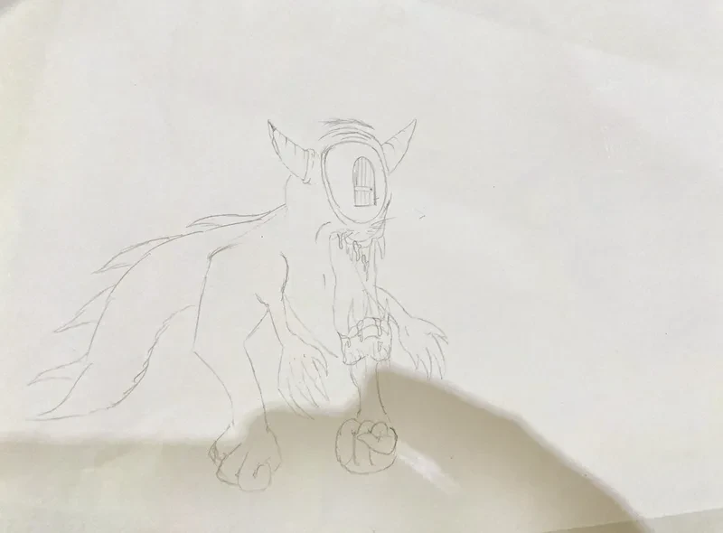 Pencil one eyed wolf