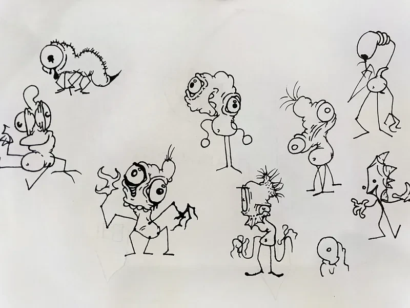 Black ink big eyed critters