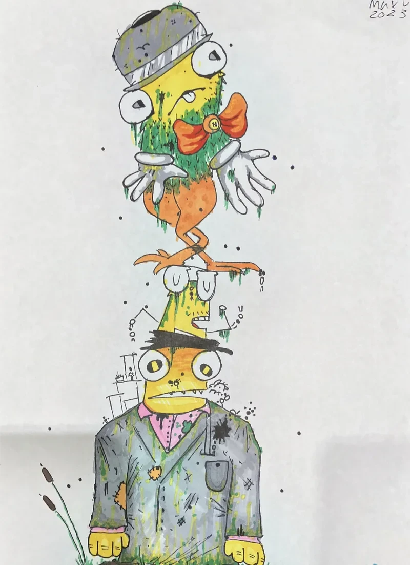 Duck man totem with hat