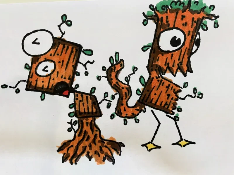 Two wooden stump characters