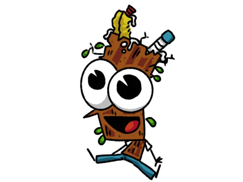 Stump character grinning