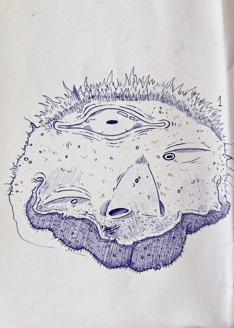Blue pen spiky eye blob