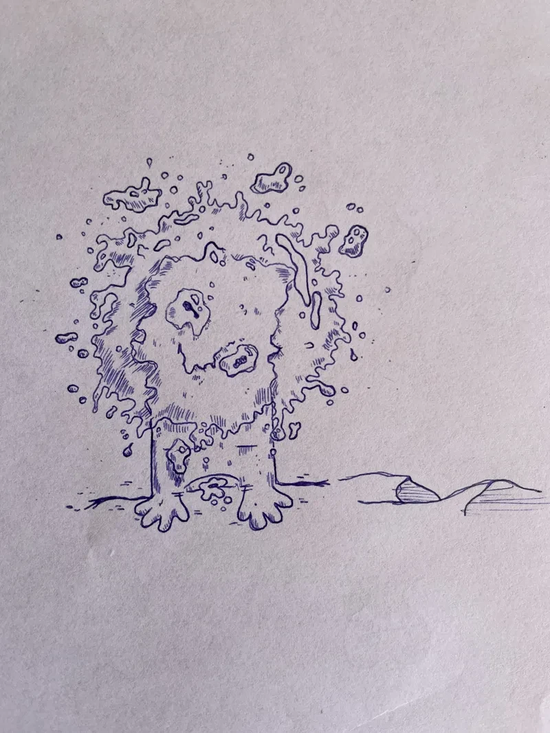 Blue pen splatter creature