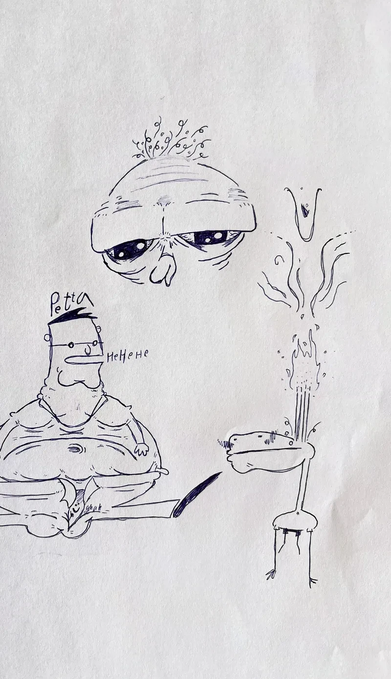 Bored man and doodle sketches