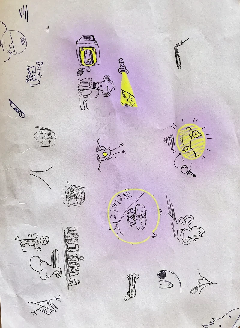 Doodle page with yellow highlights