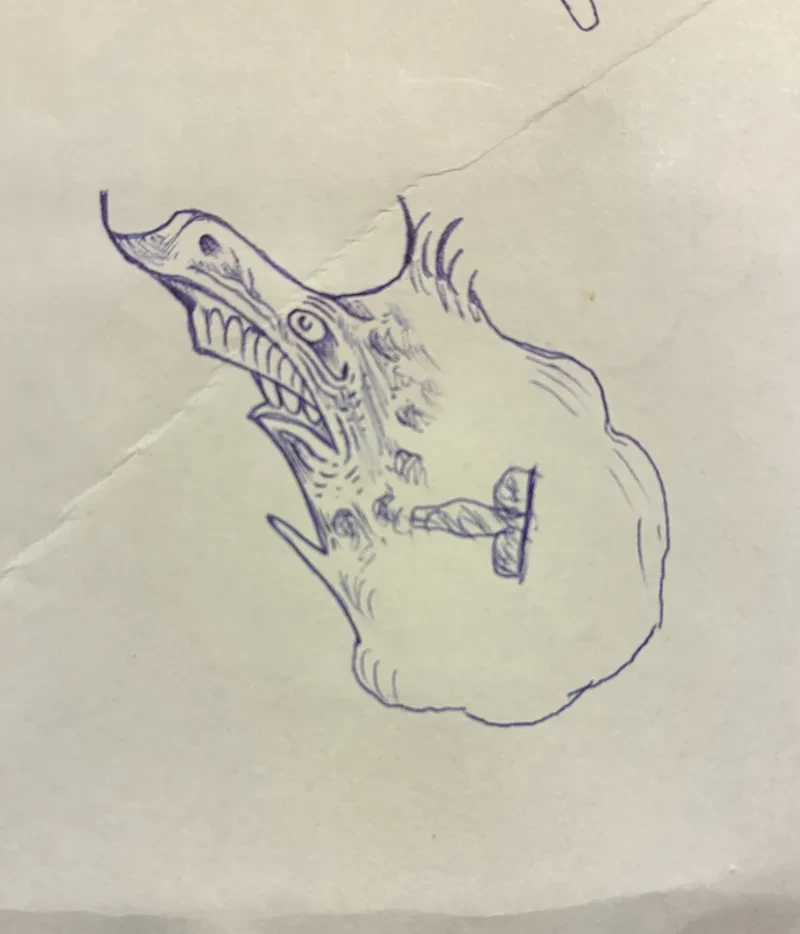 Blue pen toothy blob