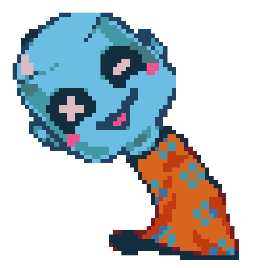 Pixel robot head and orange cloth